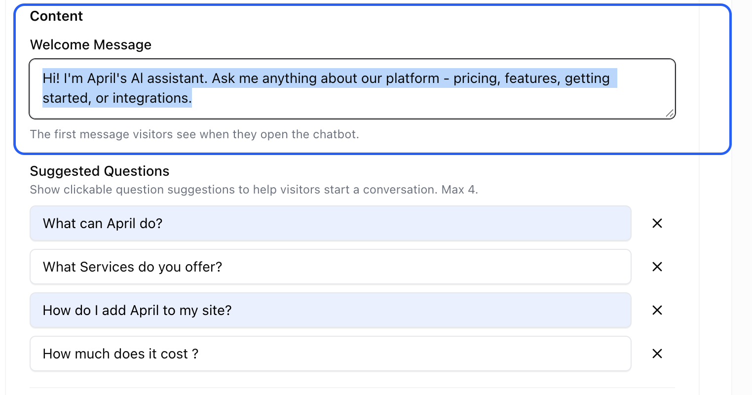 Welcome message field and preview