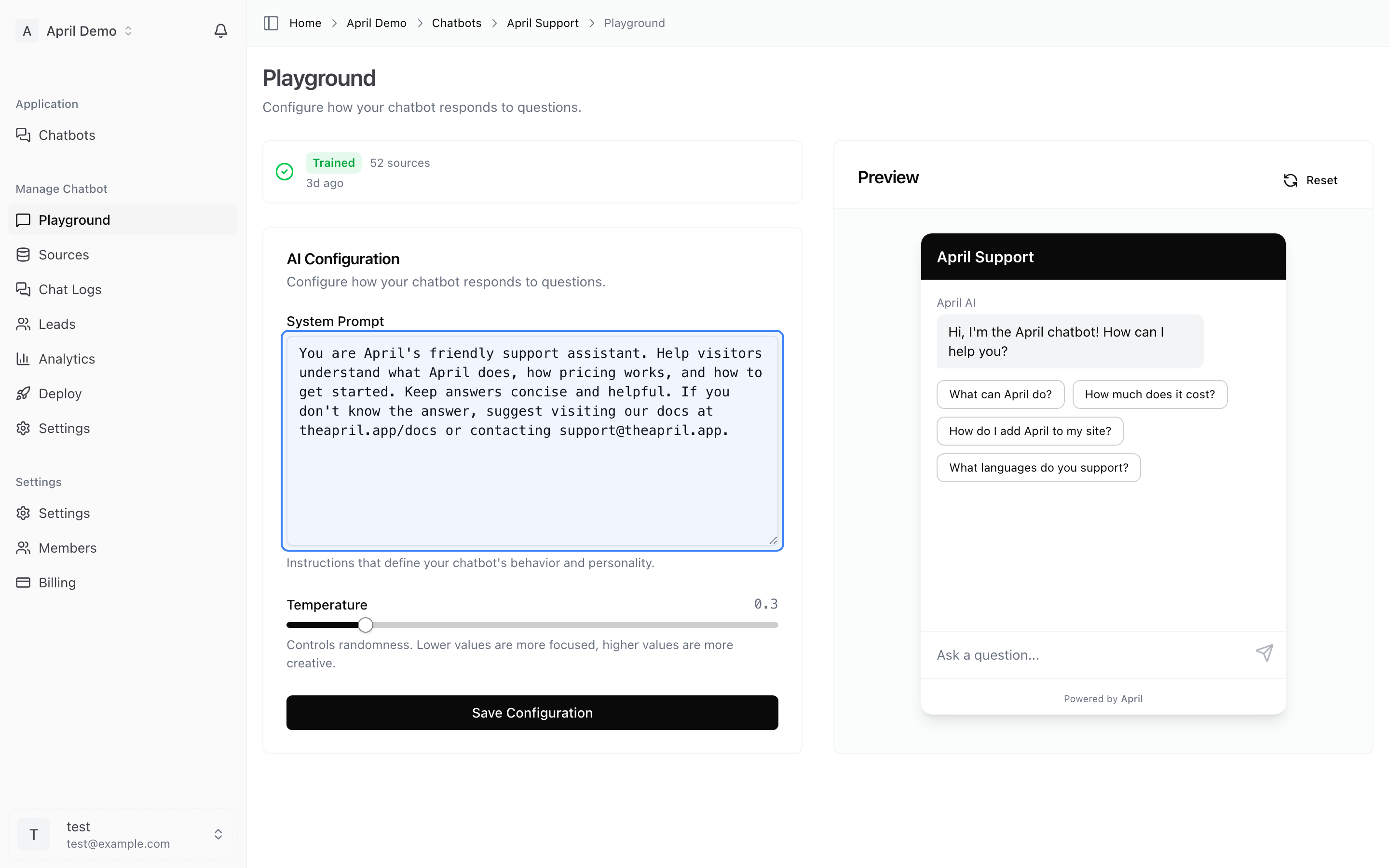 System prompt textarea
