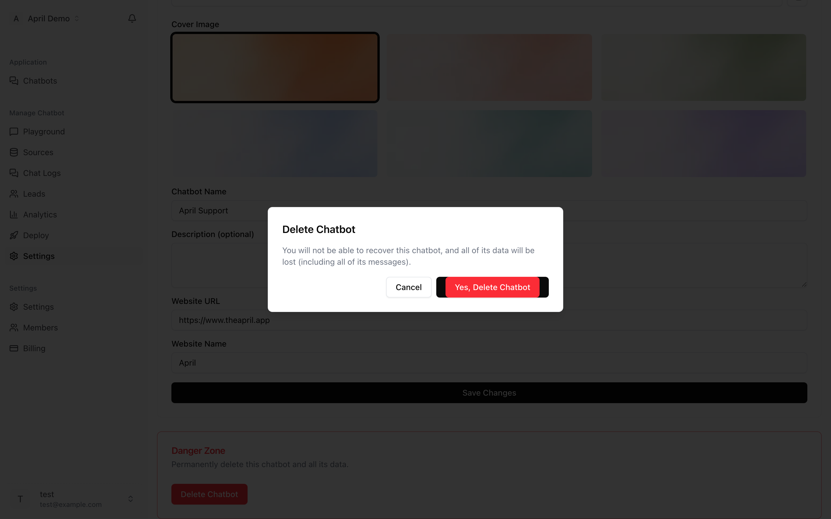 Delete confirmation dialog