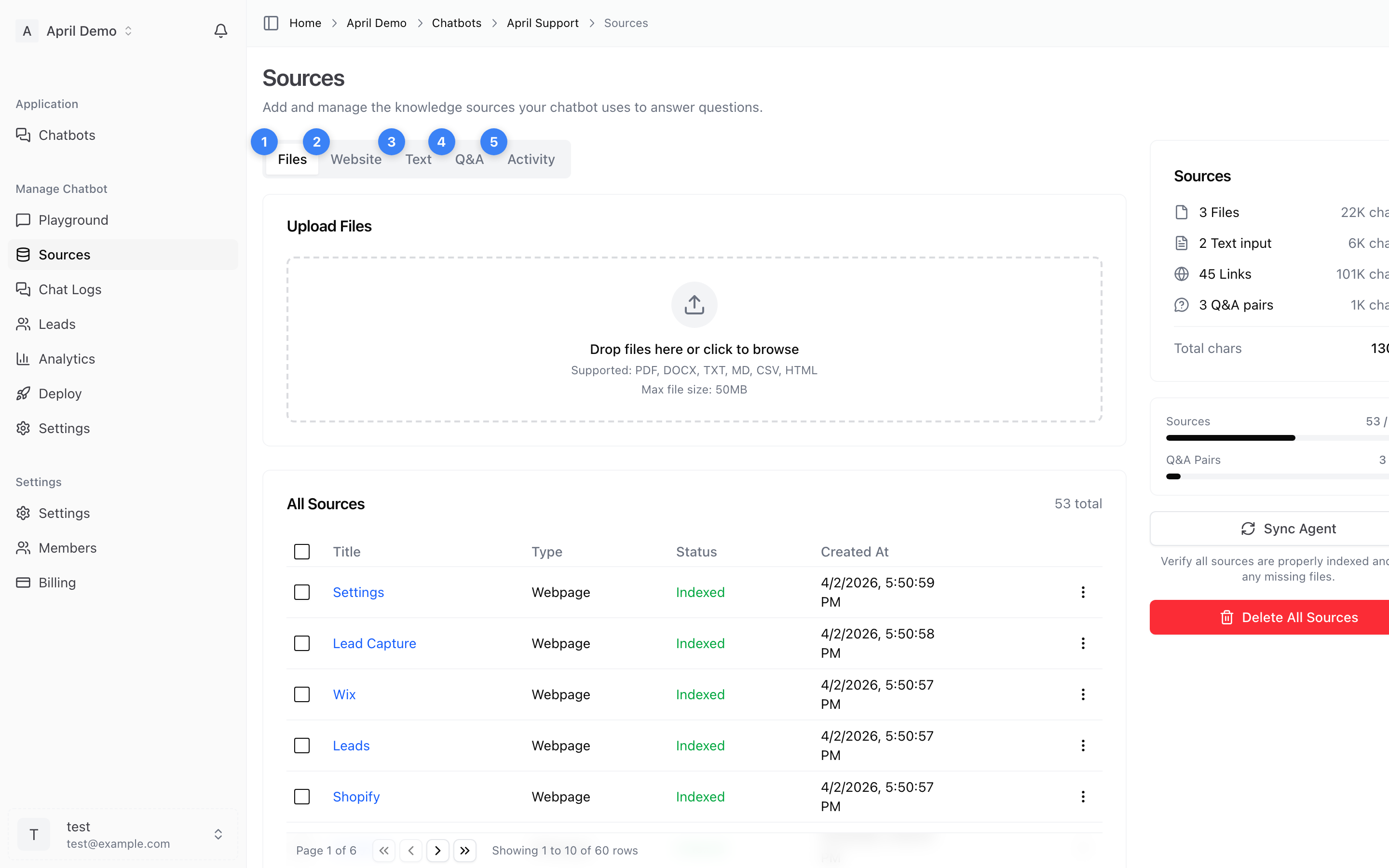 Sources page overview