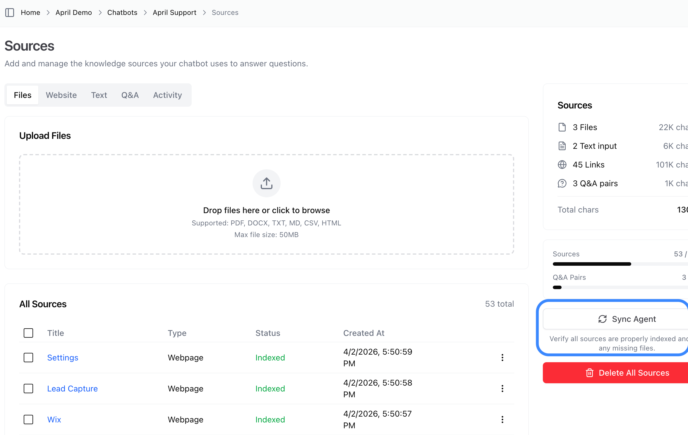 Retrain button in the sidebar
