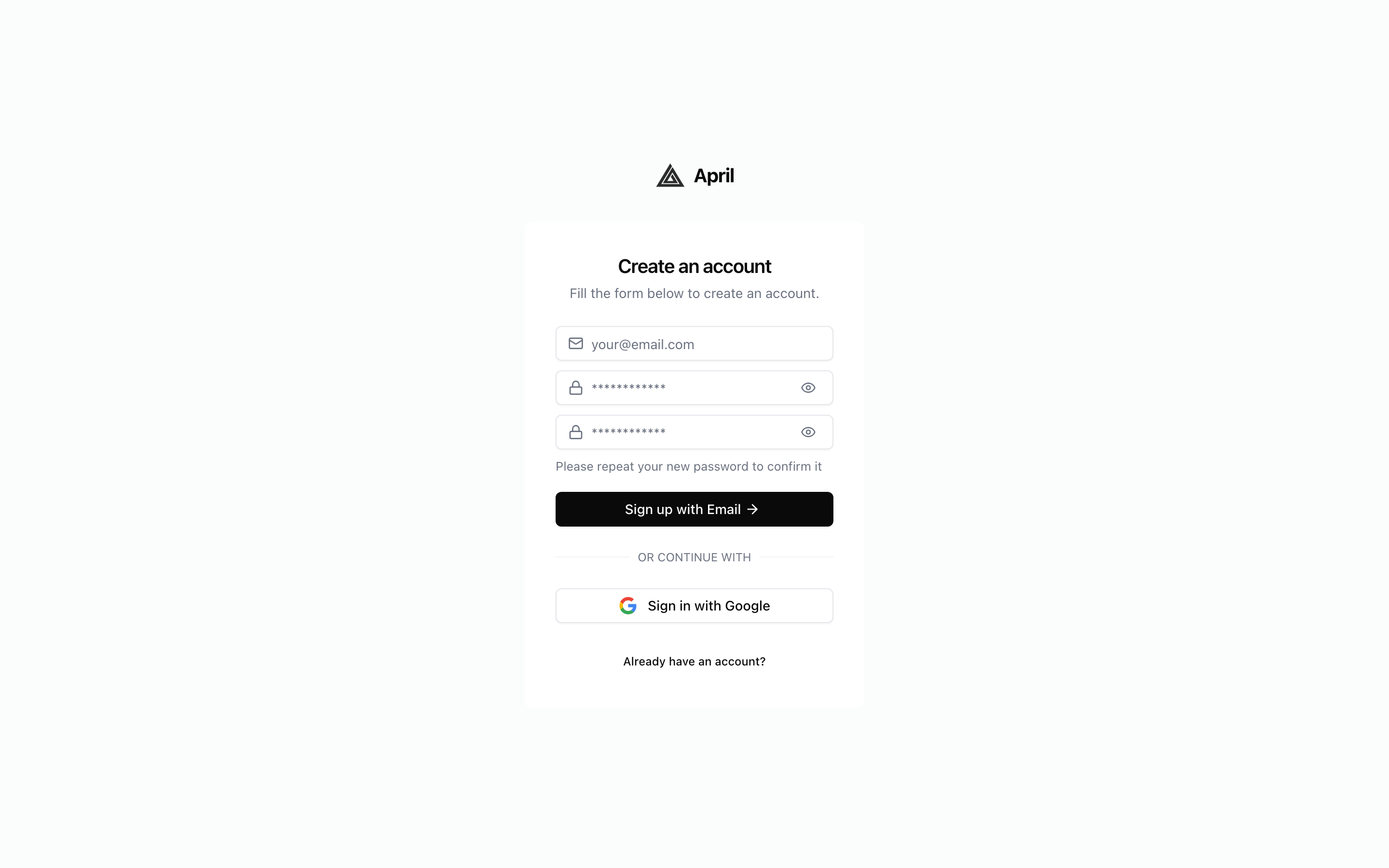 Sign-up page
