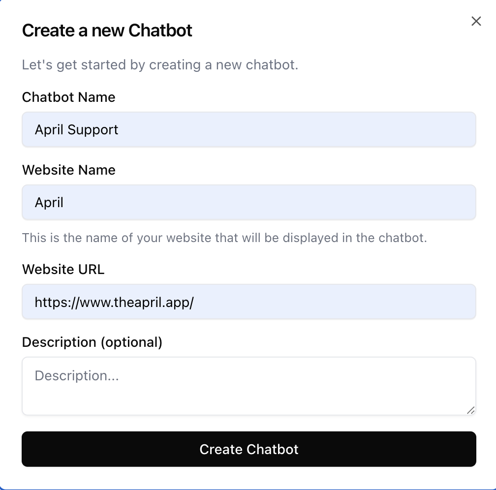 Create Chatbot dialog
