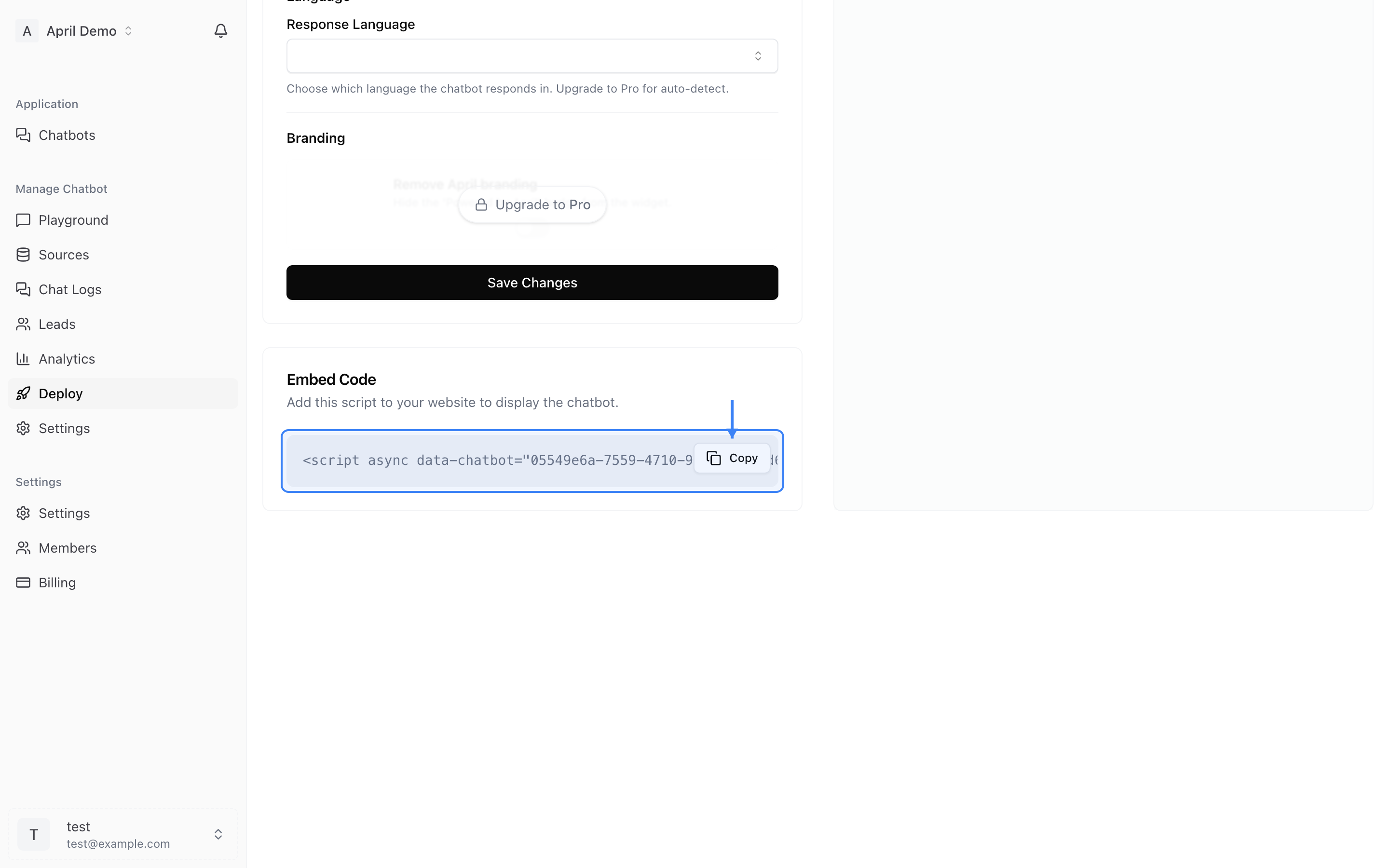 Embed code with copy button
