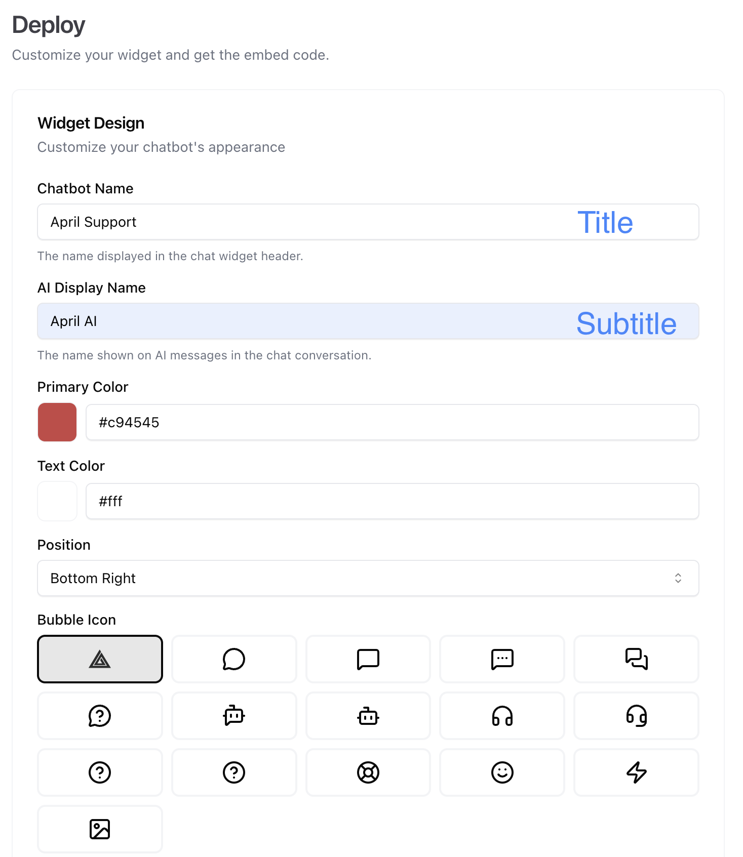 Title and subtitle in the widget header