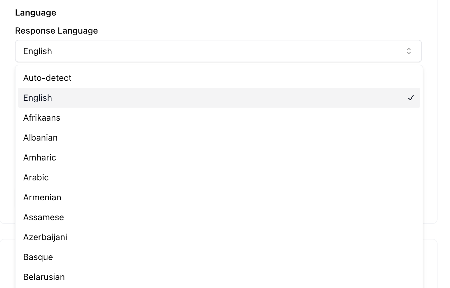 Language selector dropdown