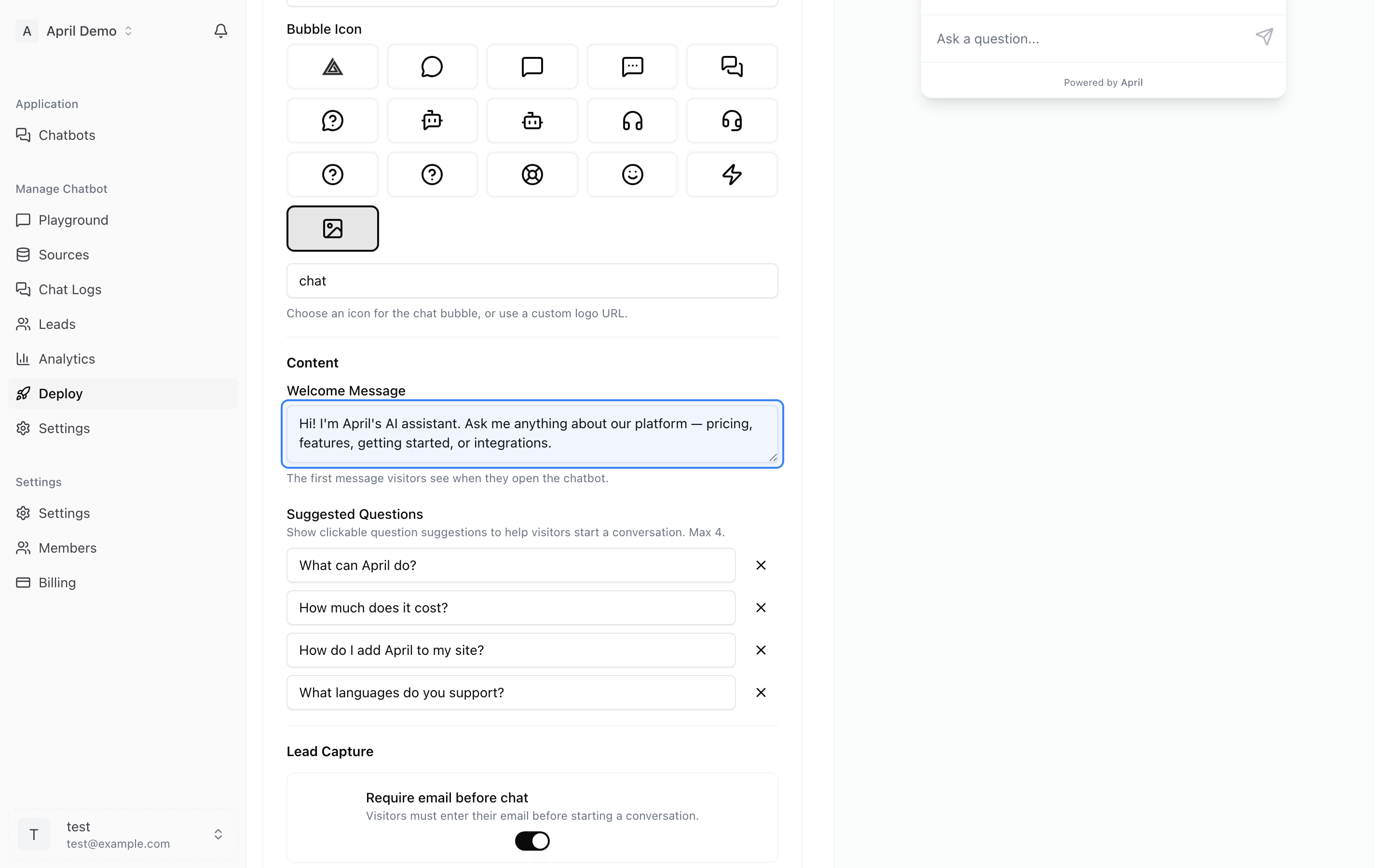 Welcome message input field