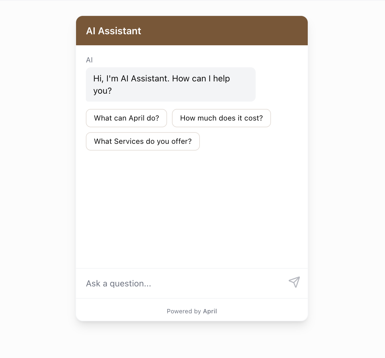 Suggested questions shown as clickable chips in the widget