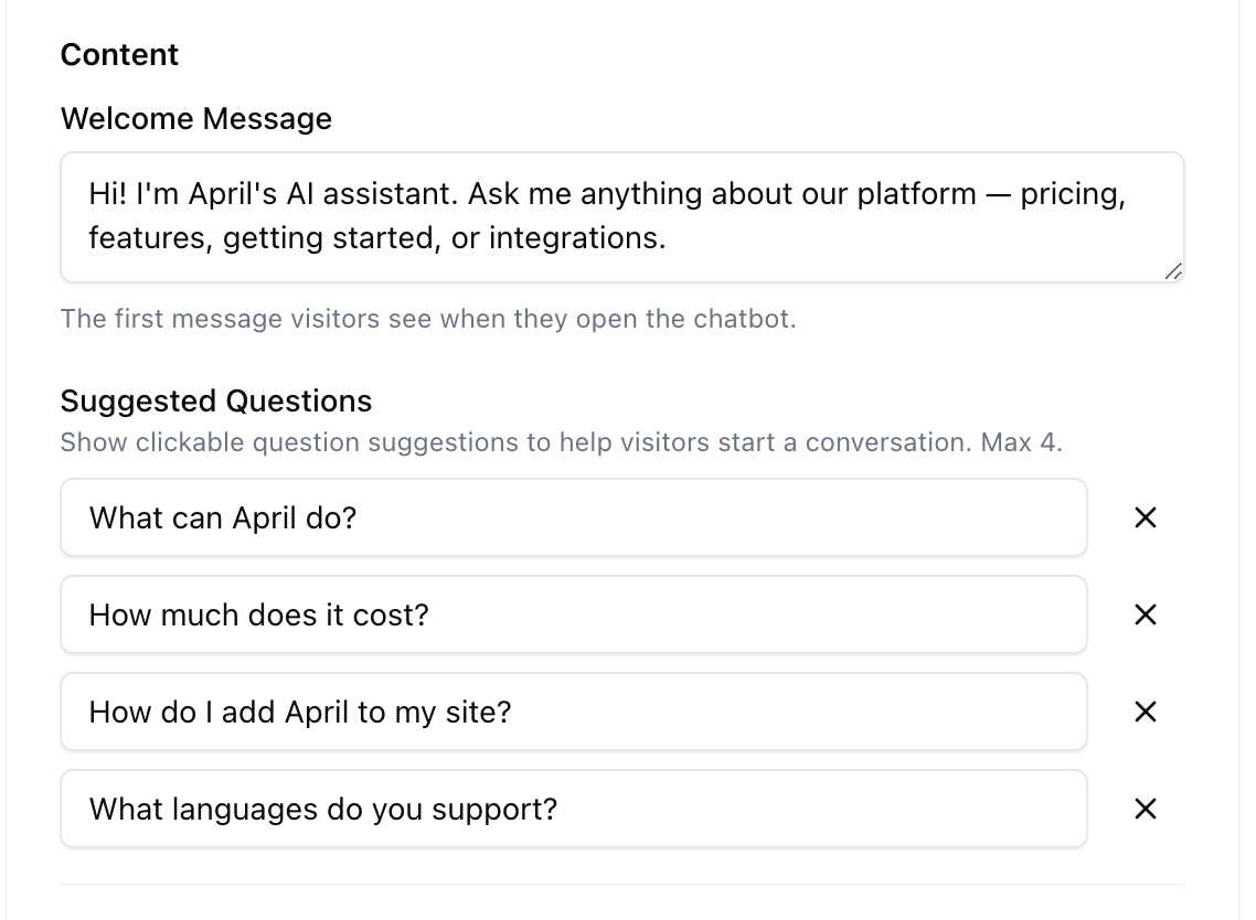 Suggested questions configuration